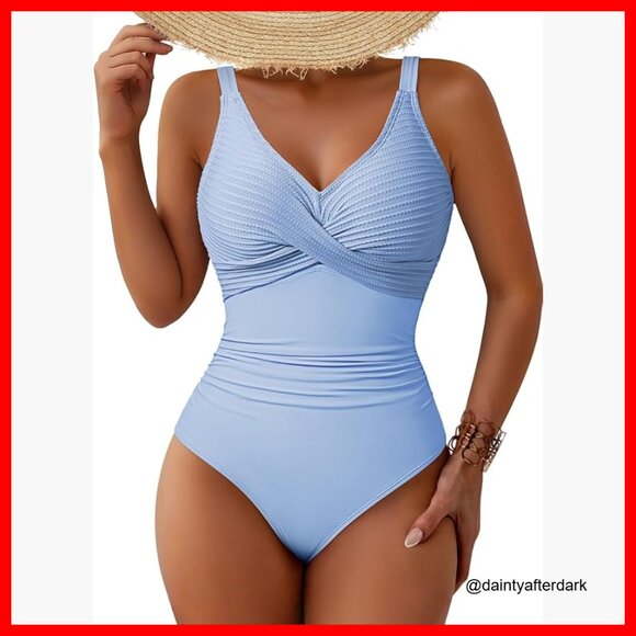 Patchwork Twist Front V Neck Ruched Tummy Control One Piece Swimsuit